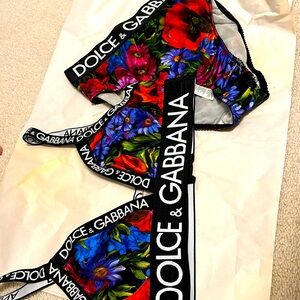 AUTHENTIC DOLCE & GABBANA Swimwear Red Blue Floral DG Bikini Swimsuit Beachwear